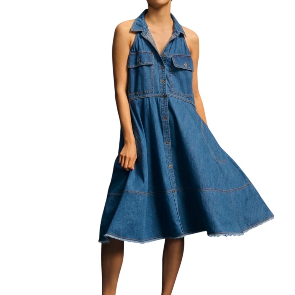 Anthropologie Pilcro Sleeveless denim Halter Swing Midi Dress, small. Worn once